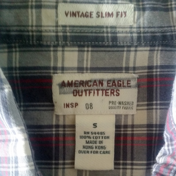 AEO Vintage Slim Fit Button Down in Red&Blue Plaid - Picture 5 of 5